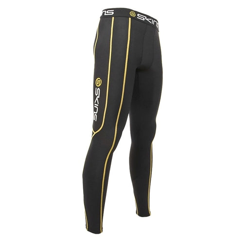 Skins Travel and Recovery Compression Tights in Black with Blue
